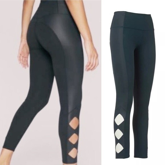 Athleta Cobra Tight Leggings Ankle Crop Criss Cross Cutout Abyss Teal S 158847 - Picture 3 of 16